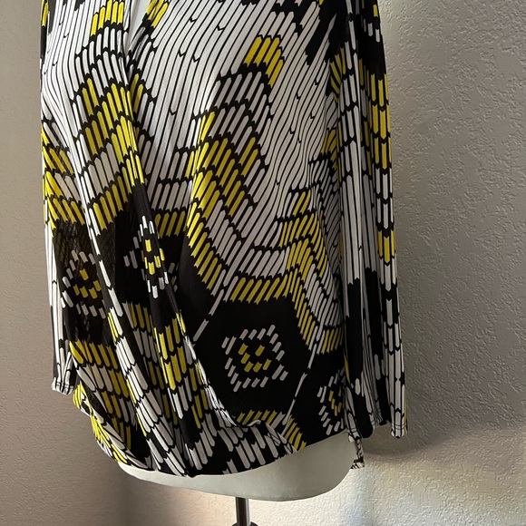 CHENAULT Black White Yellow Overlapped Long sleeve Abstract Casual Blouse Tops - Picture 2 of 11